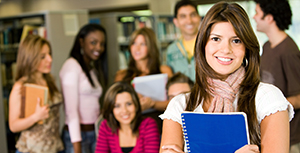 students in library