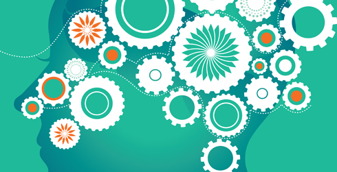 Illustration of a head with gears in it.